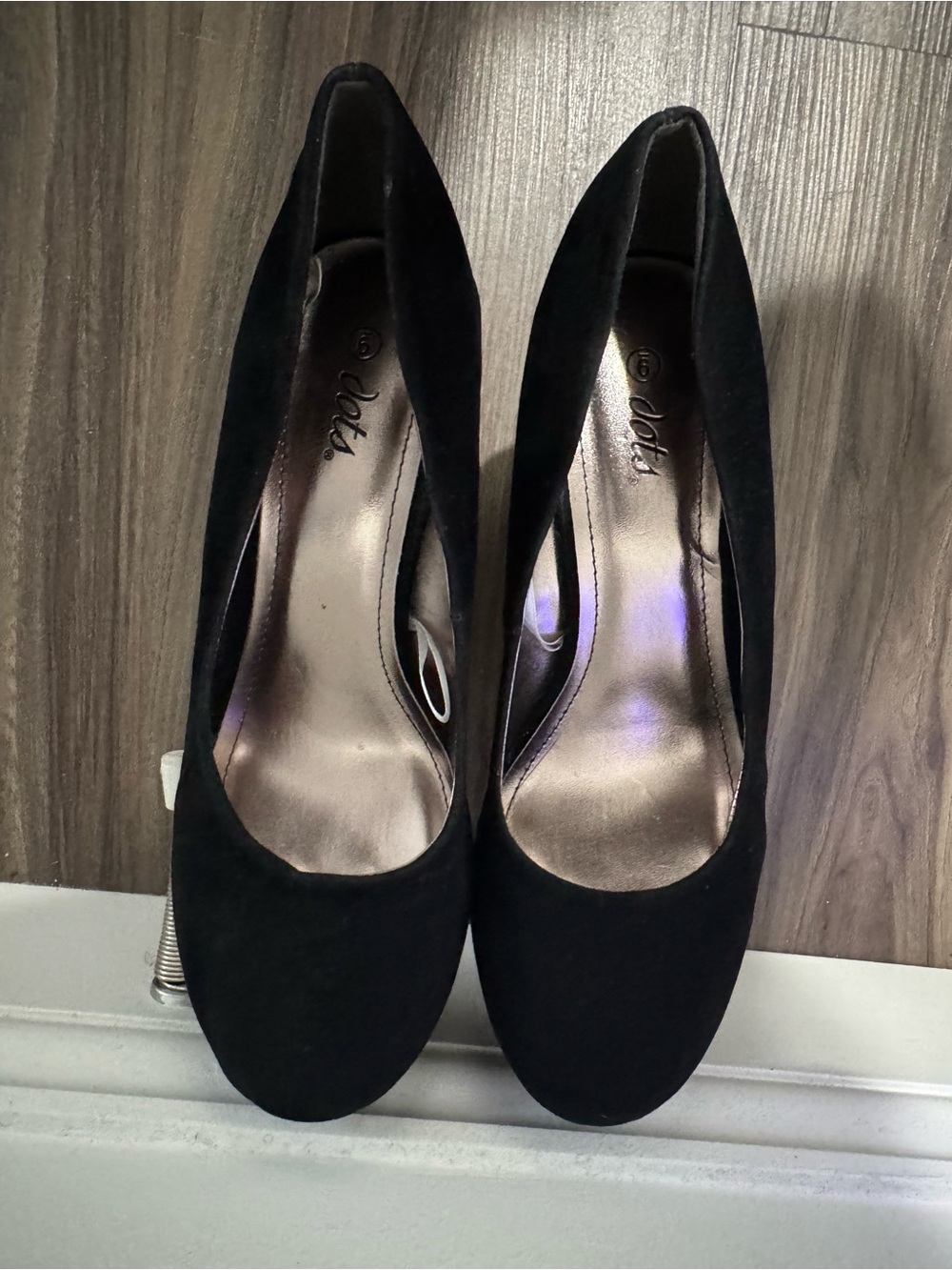 Dots Black Women's Suede Round-Toe Wedge Heel
